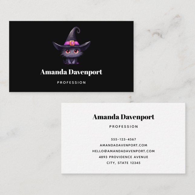 Cute Black Cat Wearing a Witch's Hat Business Card (Front/Back)