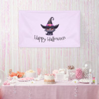 Cute Black Cat Wearing a Witch's Hat Halloween
