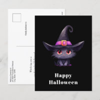 Cute Black Cat Wearing a Witch's Hat Halloween