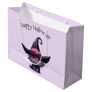 Cute Black Cat Wearing a Witch's Hat Halloween Large Gift Bag