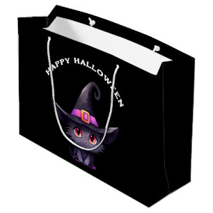 Cute Black Cat Wearing a Witch's Hat Halloween Large Gift Bag