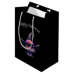 Cute Black Cat Wearing a Witch's Hat Halloween Medium Gift Bag