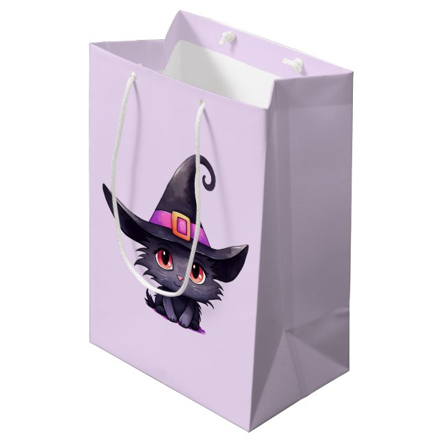 Cute Black Cat Wearing a Witch's Hat Medium Gift Bag (Front Angled)