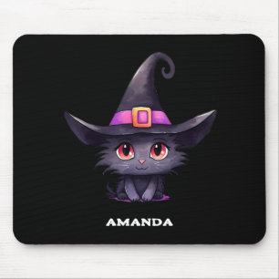  Cute Black Cat Wearing a Witch's Hat Mouse Mat