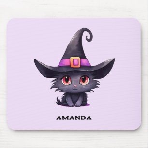  Cute Black Cat Wearing a Witch's Hat Mouse Mat