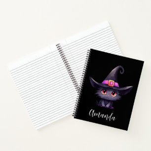 Cute Black Cat Wearing a Witch's Hat Notebook