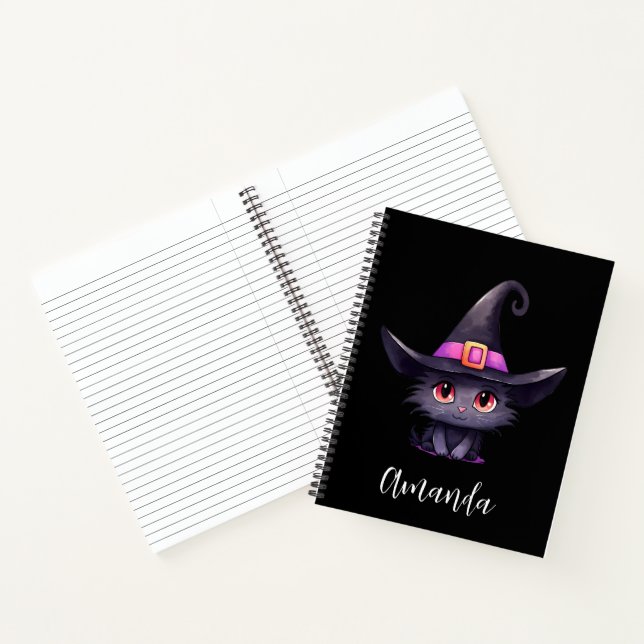 Cute Black Cat Wearing a Witch's Hat Notebook (Inside)