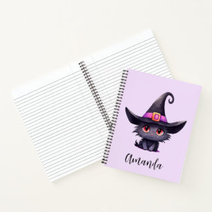 Cute Black Cat Wearing a Witch's Hat Notebook