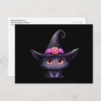 Cute Black Cat Wearing a Witch's Hat