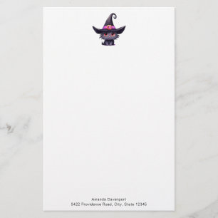 Cute Black Cat Wearing a Witch's Hat Stationery