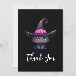 Cute Black Cat Wearing a Witch's Hat Thank You Card