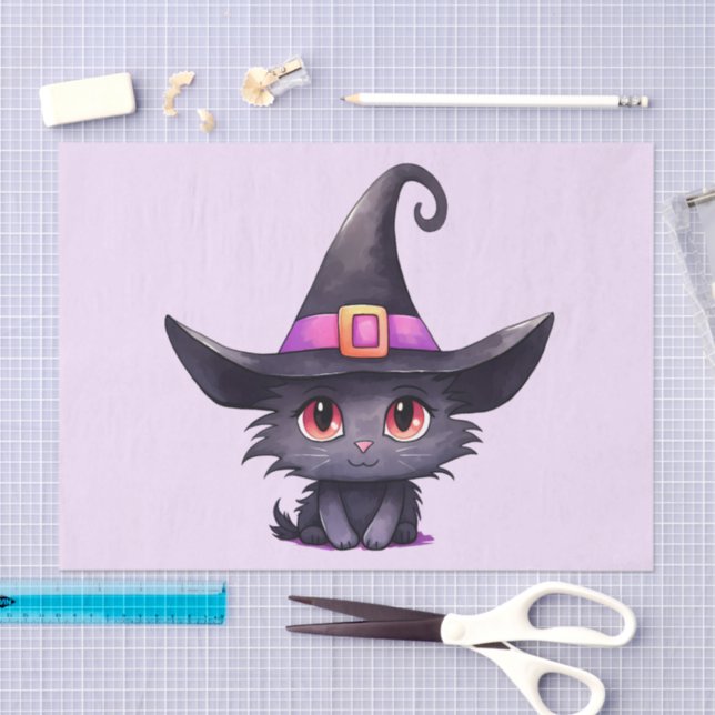Cute Black Cat Wearing a Witch's Hat Tissue Paper (Craft)