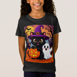 Cute Black Cat Witch And Ghost Halloween 🎃 T-Shirt
