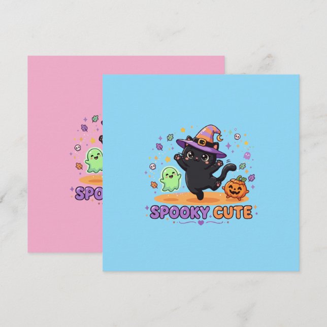 Cute Black Cat Witch Halloween Card (Front/Back)