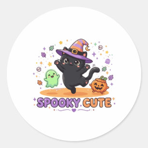 Cute Black Cat Witch Halloween Classic Round Sticker