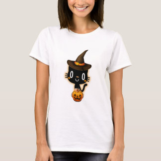 Cute Black Cat Witch Halloween T-Shirt