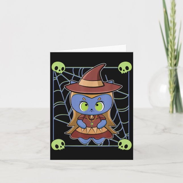 Cute Black Cat Witch Hat And Magic Esoteric For Card (Front)