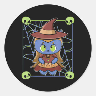 Cute Black Cat Witch Hat And Magic Esoteric For Classic Round Sticker