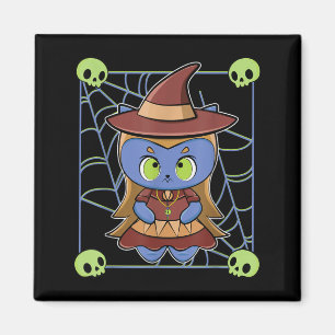 Cute Black Cat Witch Hat And Magic Esoteric For Magnet
