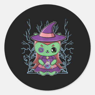 Cute Black Cat Witch Hat And Magic Potion For Classic Round Sticker