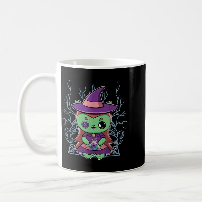 Cute Black Cat Witch Hat And Magic Potion For Coffee Mug (Left)