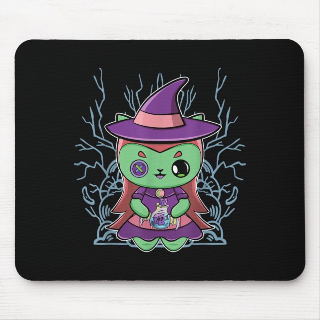 Cute Black Cat Witch Hat And Magic Potion For Mouse Mat (Front)