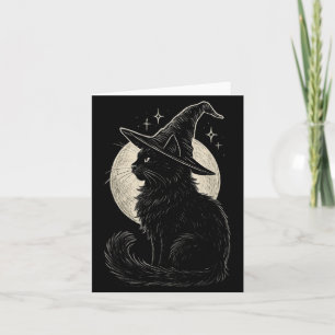 Cute Black Cat Witch Hat Moon Retro Coquette Boho Card