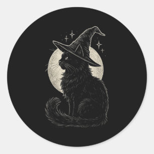 Cute Black Cat Witch Hat Moon Retro Coquette Boho  Classic Round Sticker