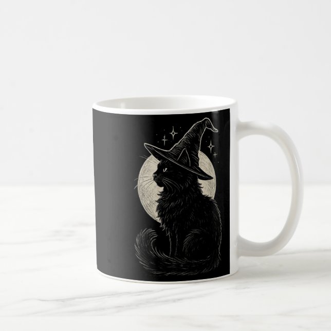 Cute Black Cat Witch Hat Moon Retro Coquette Boho  Coffee Mug (Right)
