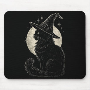 Cute Black Cat Witch Hat Moon Retro Coquette Boho Mouse Mat