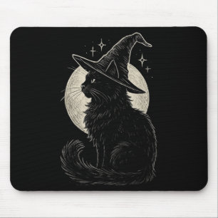 Cute Black Cat Witch Hat Moon Retro Coquette Boho  Mouse Mat