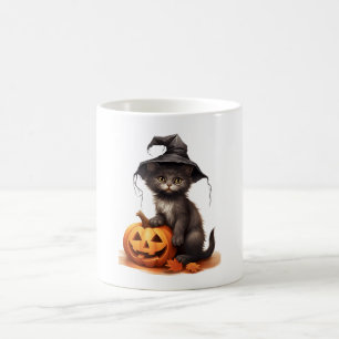 Cute Black Cat Witch Hat Pumpkin Halloween Costume Coffee Mug