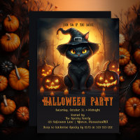 Cute Black Cat Witch Hat Pumpkin Halloween Party