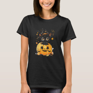 Cute Black Cat Witch Hat Pumpkin Halloween Spooky T-Shirt