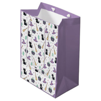 Cute Black Cat Witch Magic Halloween Present Wrap Medium Gift Bag