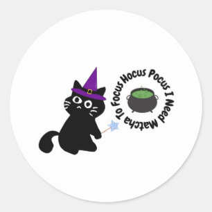 Cute Black Cat Witch Matcha Sticker
