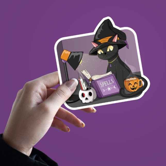 Cute Black Cat Witch Reading Spells Book Magical (Black Cat Reading a Spell Book Halloween Graphic)