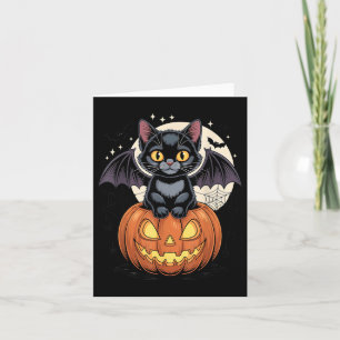 Cute Black Cat With Bat Wings Jack O Lantern Kitty Card