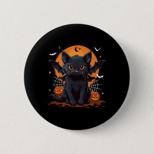 Cute Black Cat With Bat Wings Pumpkin Women Men Ha 6 Cm Round Badge
