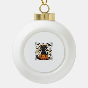 Cute Black Cat With Bat Wings Pumpkin Women Men Ha Ceramic Ball Christmas Ornament