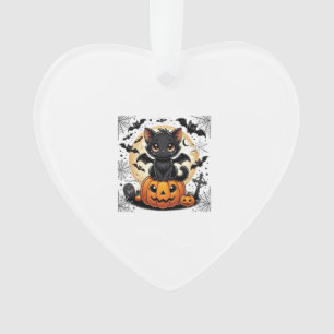 Cute Black Cat With Bat Wings Pumpkin Women Men Ha Ornament