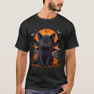 Cute Black Cat With Bat Wings Pumpkin Women Men T-Shirt