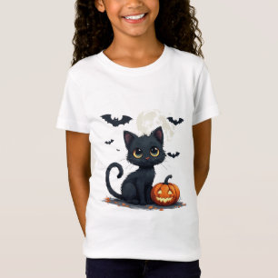 Cute Black Cat With Bats Halloween 🎃 T-Shirt