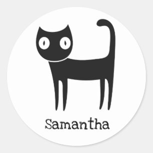 Cute black cat with big eyes personalised classic round sticker