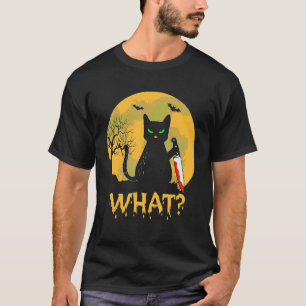 Cute Black Cat With Bloody Knife Full Moon Costume T-Shirt