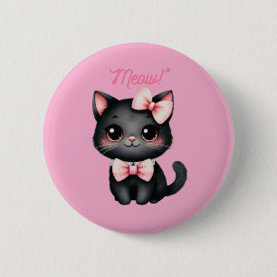 Cute Black Cat with Bow for Halloween Decoration 6 Cm Round Badge