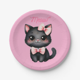 Cute Black Cat with Bow for Halloween Decoration Paper Plate