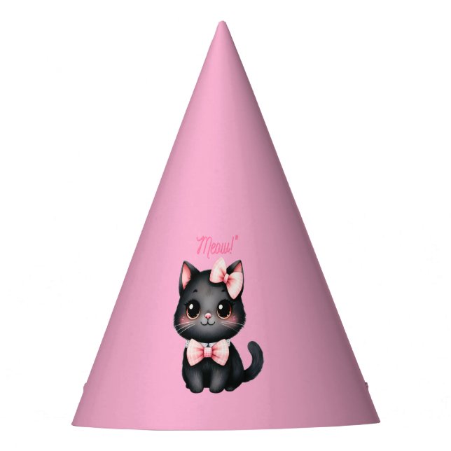 Cute Black Cat with Bow for Halloween Decoration Party Hat (Front)