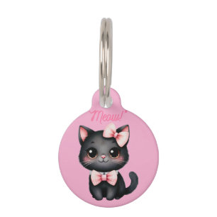 Cute Black Cat with Bow for Halloween Decoration Pet Tag