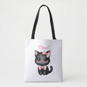 Cute Black Cat with Bow for Halloween Decoration Tote Bag